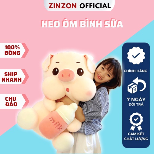 Gấu bông heo ôm bình sữa dễ thương nhồi bông cao cấp ZinZon