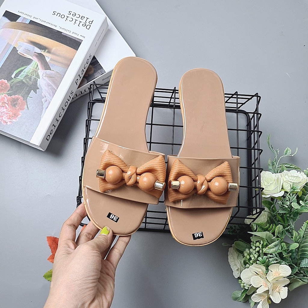 Dép kiểu thời trang nữ mẫu nơ tiểu thư, thích hợp để đi chơi dạo phố, đi biển