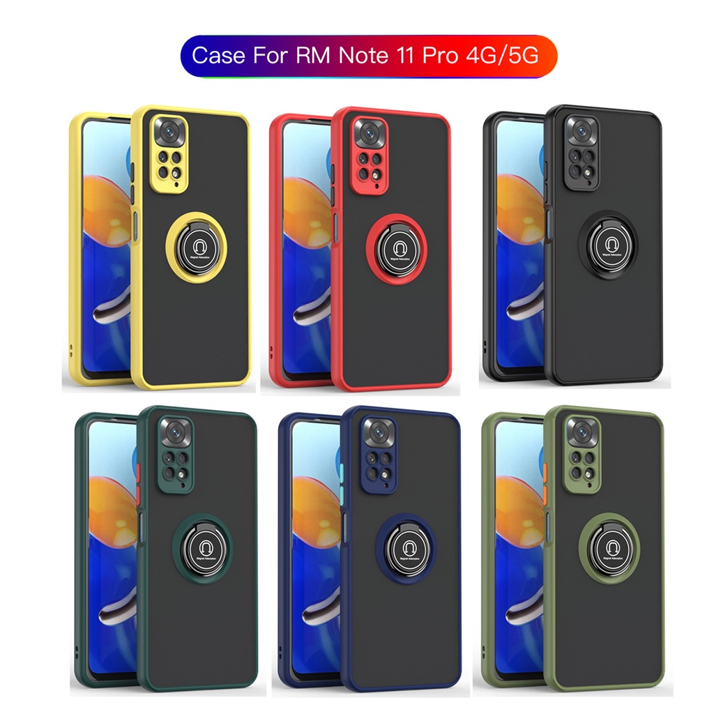 Ốp Điện Thoại Dạng Giáp Cứng Nhám Chống Sốc Có Vòng Đỡ Nam Châm Cho Xiaomi Redmi Note 11 11S 10 10S 9 Pro 4G 5G Note11