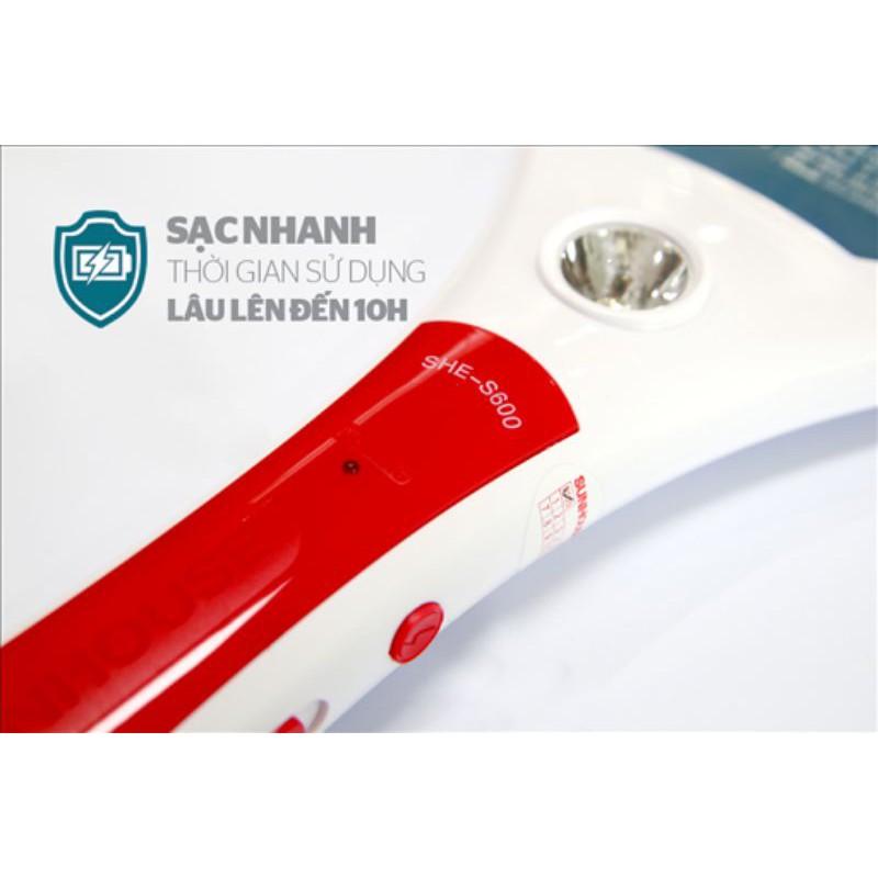 VỢT MUỖI SUNHOUSE SHE-S600_ tích hợp đèn soi bắt muỗi