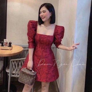 [CÓ VIDEO] VÁY ĐẦM GẤM CỔ VUÔNG TAY PHỒNG, CÓ VIDEO, ĐẦM DỰ TIỆC