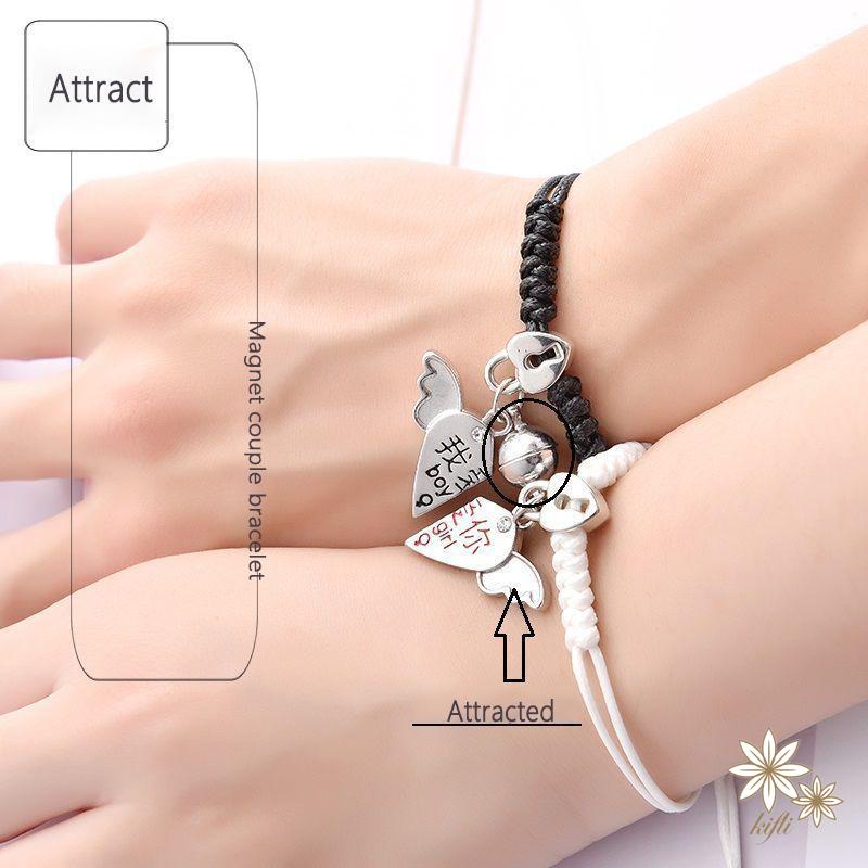 【Kifli】 Set 2 vòng tay nam châm dạ cho cặp đôi