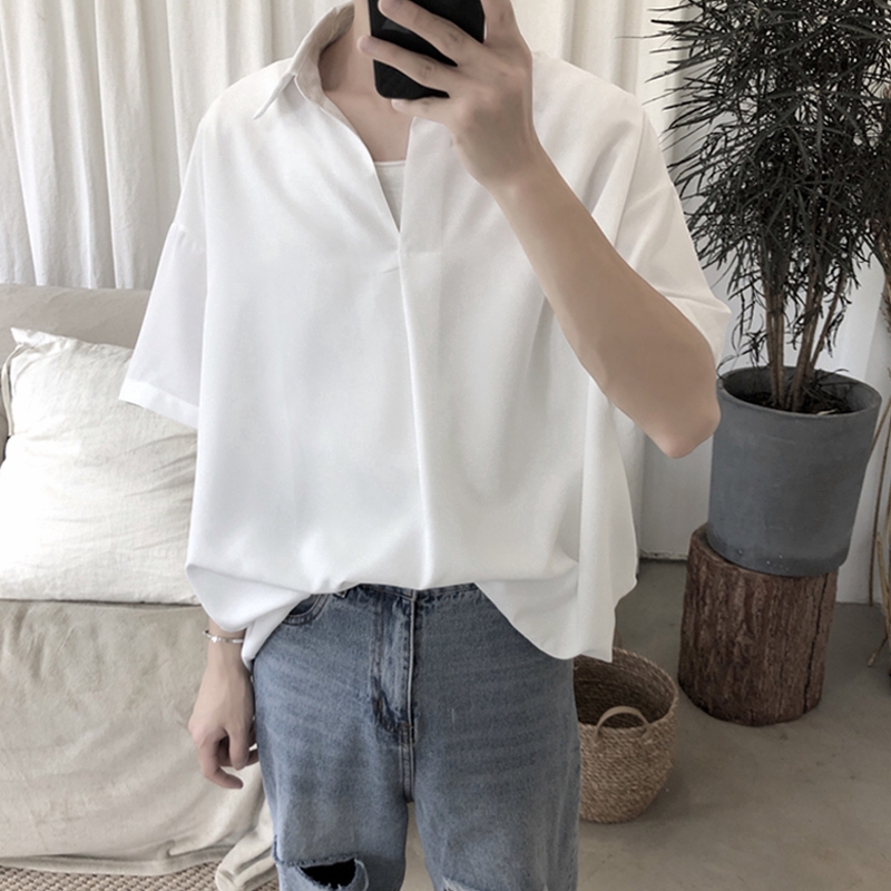 Áo sơ mi màu trơn ngắn tay phong cách Hàn Quốc thời trang | BigBuy360 - bigbuy360.vn