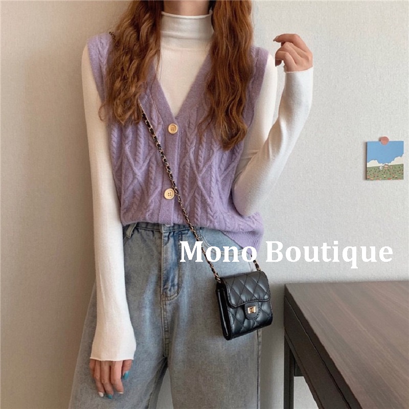 Áo Len Gile Nữ Cổ Tim Ulzzang Hàn Quốc - Áo Len Gile Dáng Ngắn Form Basic Thời Trang Ulzzang -  Mono Boutique