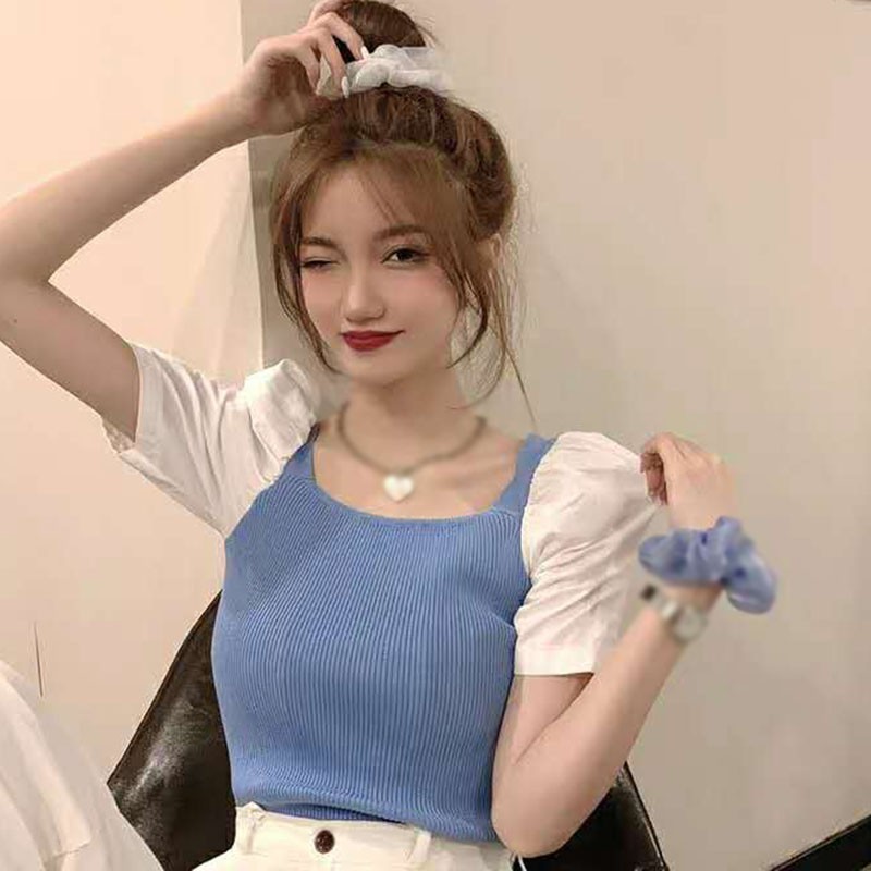 Áo Kiểu Tay Phồng Cổ Vuông Phong Cách Retro