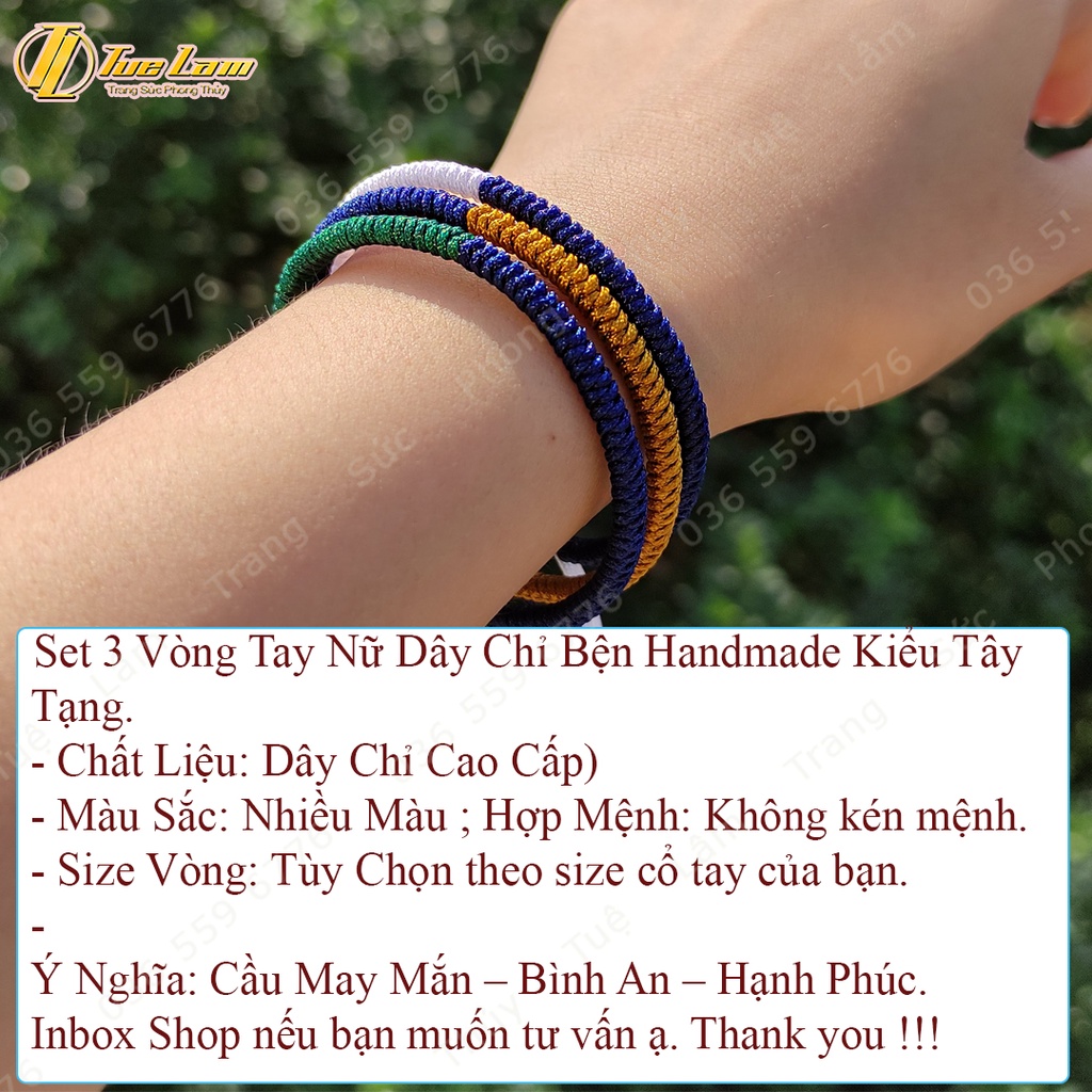 Vòng tay chỉ may mắn Set 3 vòng bện kiểu tibets tây tạng màu vàng xanh trắng -Tuệ Lâm