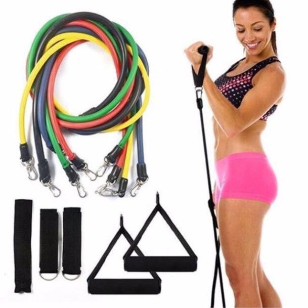 Bộ 5 dây tập GYM ngũ sắc móc kim loaị - HV Store 272