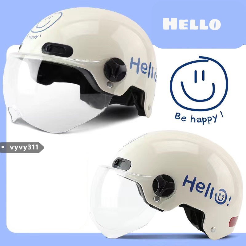 Mũ Bảo Hiểm Nam Nữ Nửa Đầu Màu Trắng Hình Mặt Cười