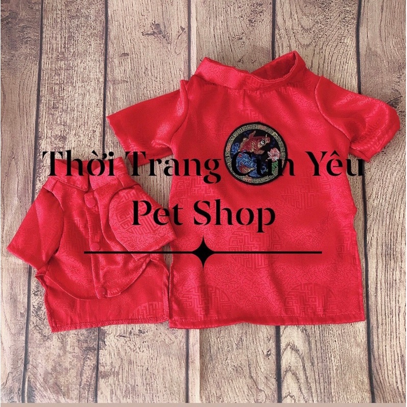 Áo Tết cho thú cưng - áo dài đỏ kèm quần mặc dịp lễ Tết đầu Xuân năm mới cho chó mèo