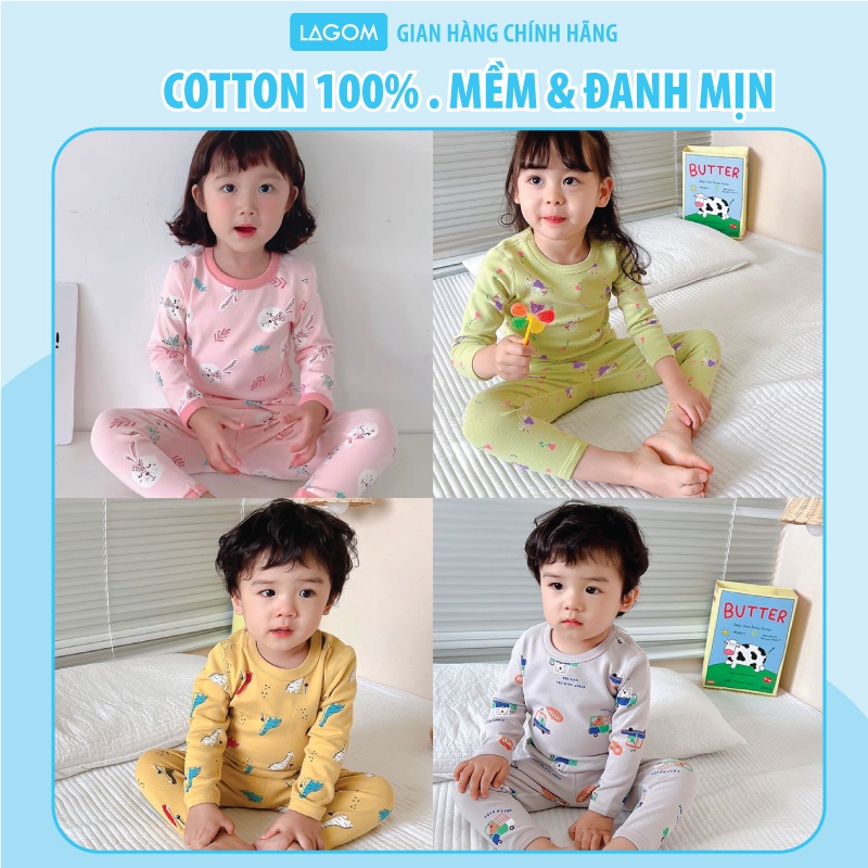 COTTON ĐANH MỊN Bộ Thu Đông Bé Trai, Bé Gái Cotton Dài Tay Lagom