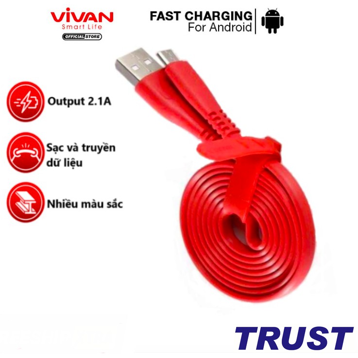 [Mã ELFLASH3 hoàn 10K xu đơn 20K] Cáp Sạc Micro VIVAN CSM100S Nhựa Dẹt 1m - BẢO HÀNH 1 ĐỔI 1 CHÍNH HÃNG