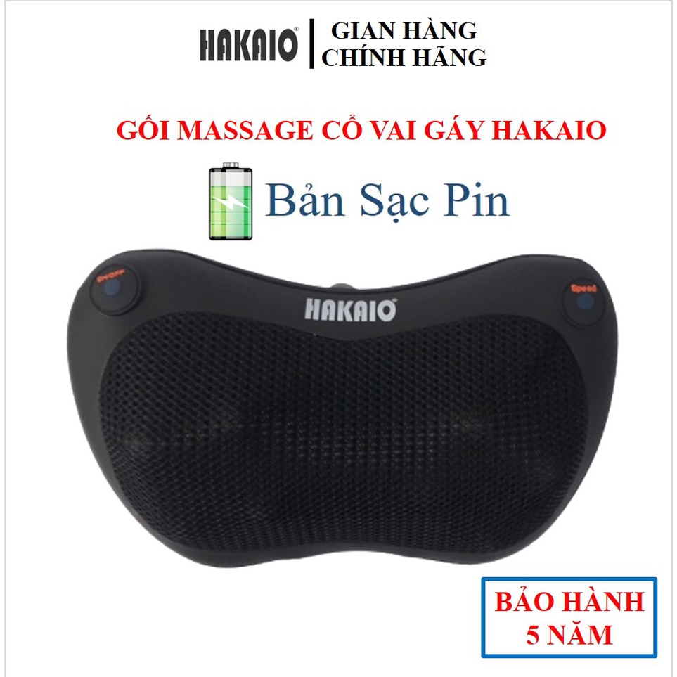 Gối Massage HAKAIO cao cấp sạc pin Bảo hành 5 NĂM mát xa Vai Gáy 8 Bi Hồng Ngoại Công Nghệ Nhật Bản