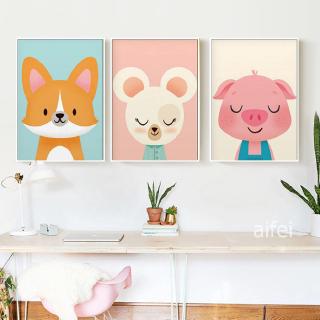 Tranh Canvas A4 Trang Trí Tường Hình Động Vật Dễ Thương