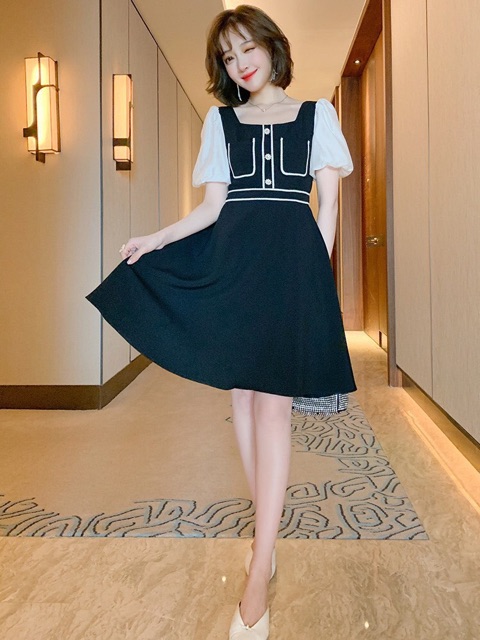 Đầm Xoè Tay Bồng Viền Trắng BigSize 65-90Kg [Hình Thật Chính Chủ] | BigBuy360 - bigbuy360.vn