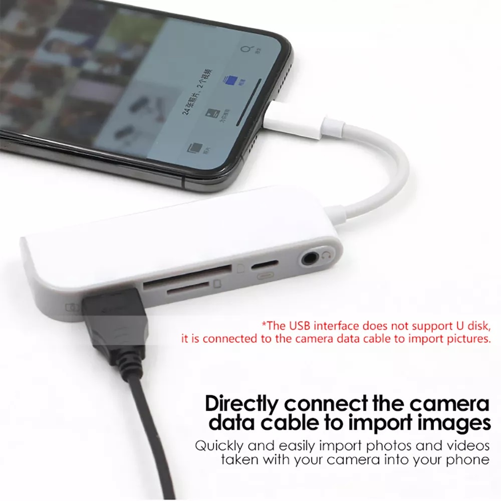 Bộ Chuyển Đổi 5 Trong 1 Lightning Sang USB OTG, Bộ Đầu Đọc Thẻ Nhớ SD/TF Cáp OTG Cho iPhone 12 11 X XS 8/7 iPad USB 3.0