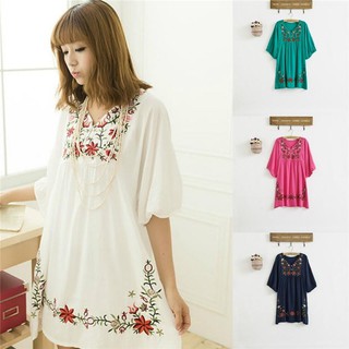 Đầm Tay Lửng Thêu Họa Tiết Phong Cách Mexico đầm rộng đầm tay dài váy suông đầm chấm bi đầm boho đầm lolita váy lép