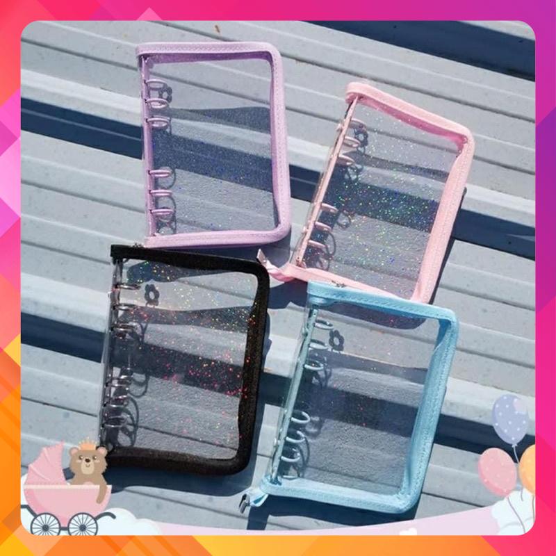 Binder A5, bìa sổ còng kim tuyến có khoá kéo decor sổ tay, đựng card