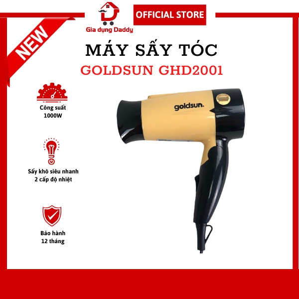 Máy sấy tóc Goldsun GHD2001, Công suất lớn 1000W, Bảo hành 12 tháng