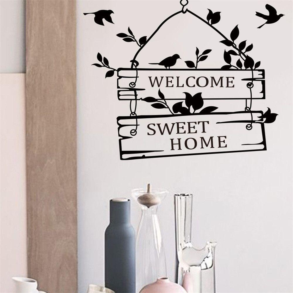 JANE Sticker Dán Tường Bằng PVC Họa Tiết Hoa Và Chim Dễ Thương Bắt Mắt