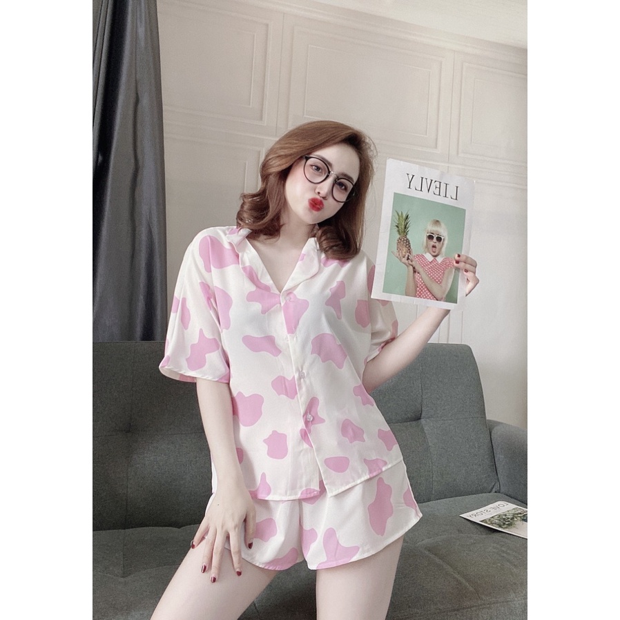 Đồ Ngủ Sexy Nữ, Đồ Ngủ Nữ Pijama Cánh Dơi Hoa Văn Bò Chất Satin Dưới 60Kg | BigBuy360 - bigbuy360.vn