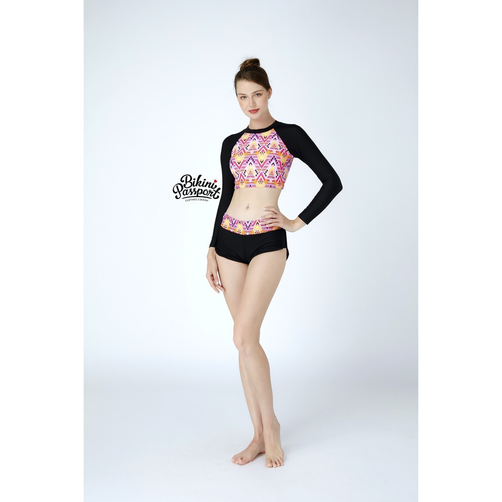 Đồ bơi Nữ BIKINI PASSPORT kiểu Hai mảnh quần short áo tay dài- màu Vàng - BS356_YL