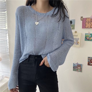 Áo Sweater Dệt Kim Mỏng Tay Dài Dáng Rộng Rỗng Thời Trang Mới Cho Nữ