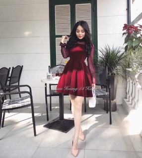 Váy nhung pha ren