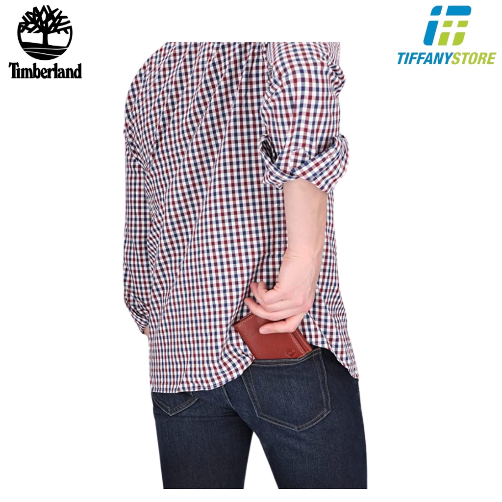 Ví nam Timberland Men's Leather Trifold Wallet With ID Window, Black/Brown