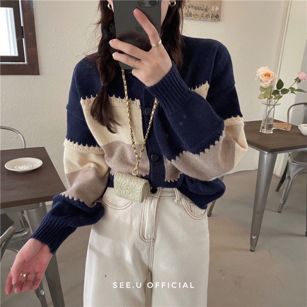 Áo Cardigan Len Dệt Kim Phối Màu - See.U Official