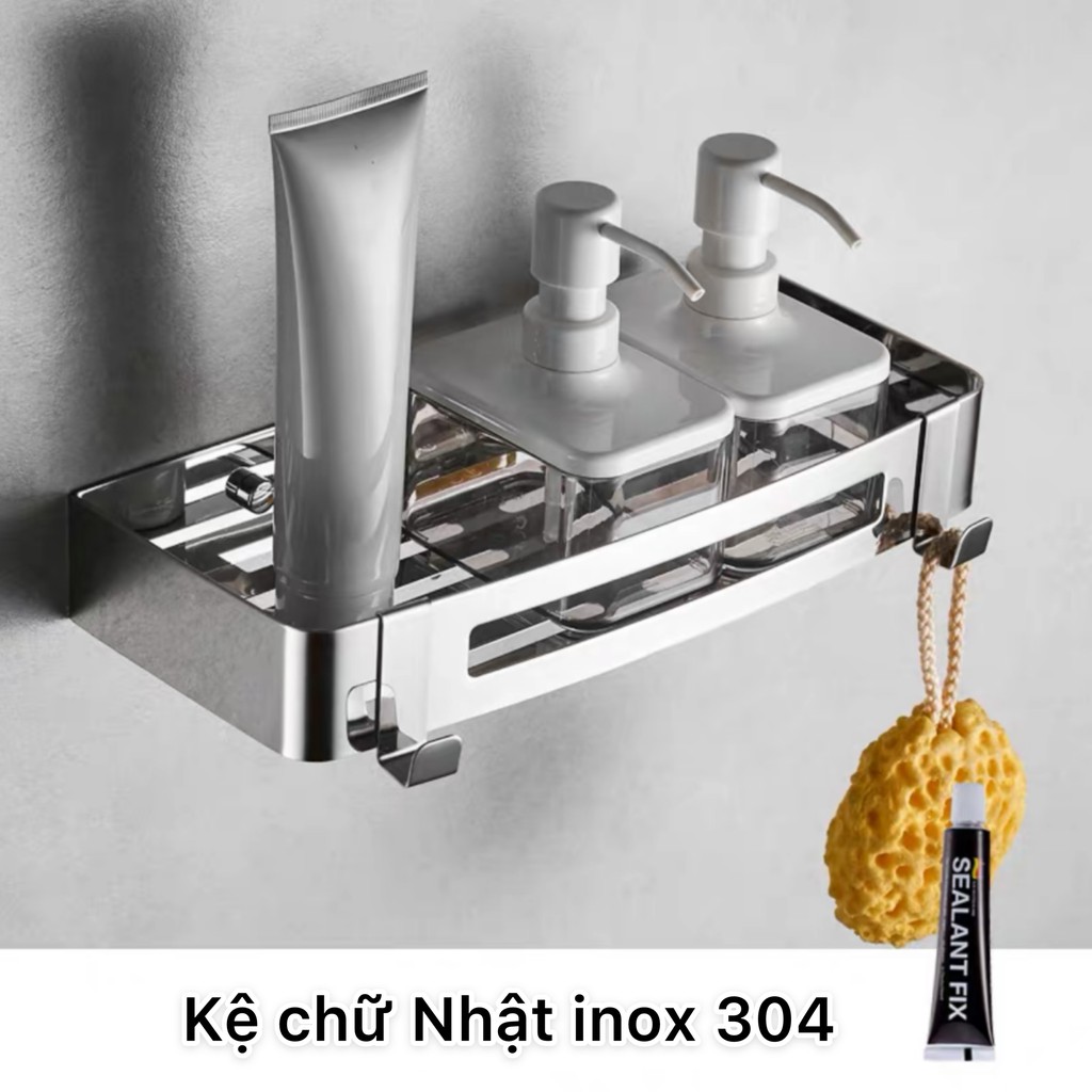 Kê góc / chữ nhật dán tường inox 304 sơn tĩnh điện để dầu gội đầu, sữa tắm