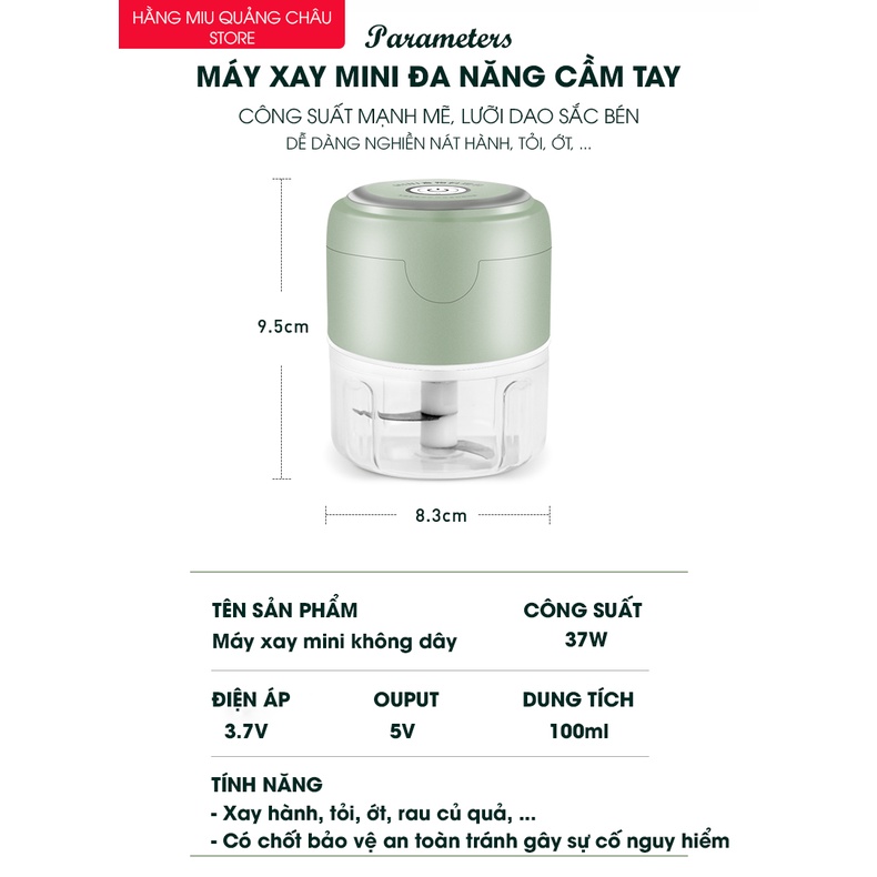 Máy Xay Tỏi Ớt Đa Năng Không Dây Cầm Tay Cao Cấp, Công Suất Mạnh, Lưỡi Dao Sắc Bén