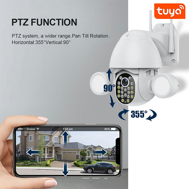 【Free 128G SD Card】 EVKVO Tuya Smart Life APP 5MP Full Color Night Vision WIFI IP Camera Wireless Outdoor PTZ CCTV IP Security Camera Home Surveillance Camera With Floodlight