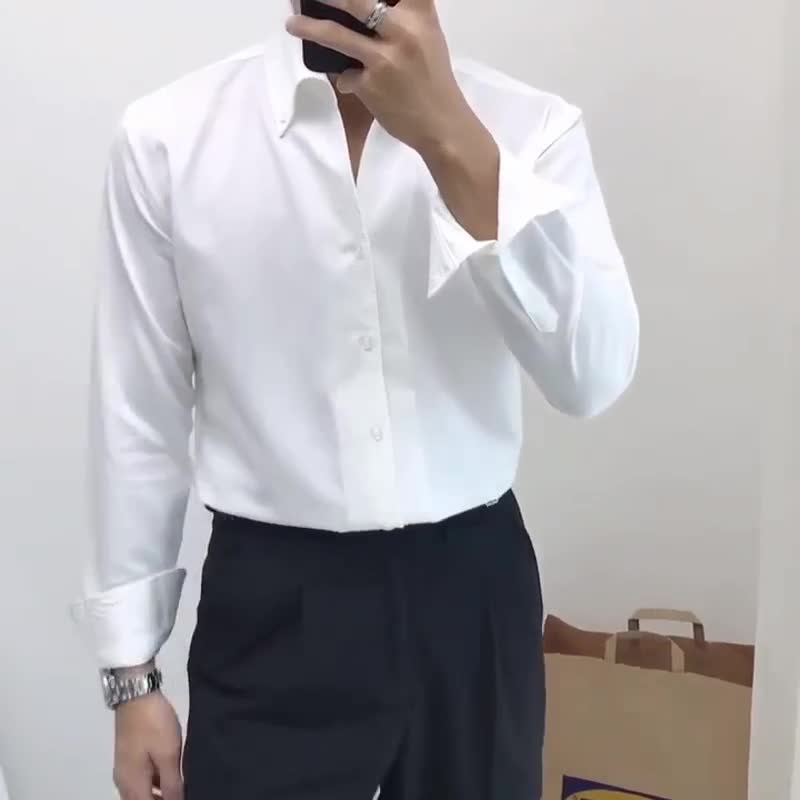 áo sơ mi nam trắng đen dài tay kiểu mới hàn quốc cao cấp công sở -- dáng ôm body , vải lụa trơn không nhăn co giãn nhẹ | BigBuy360 - bigbuy360.vn