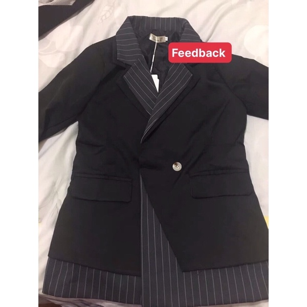 Áo khoác blazer nữ cá tính thiết kế Quảng Châu - Áo blazer đen kẻ thời trang