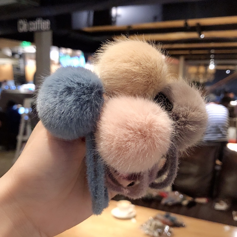 Dây Cột Tóc Cao Su Bọc Vải Lông Thỏ Nhân Tạo Dễ Phối Đồ Phong Cách Hàn Quốc Thời Trang Thu Đông