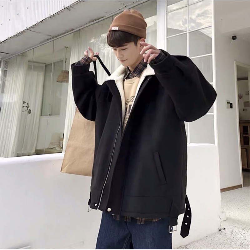 [ÁO KHOÁC CHÂN ÁI-BAO CHẤT TOÀN SHOPEE] Áo khoác dạ oversize dáng rộng lót lông cừu dày siêu ấm unisex Ulzzang siêu HOT✅