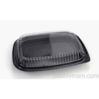 Lốc 50 Hộp nhựa đựng bánh hình chữ nhật đế đen HT17