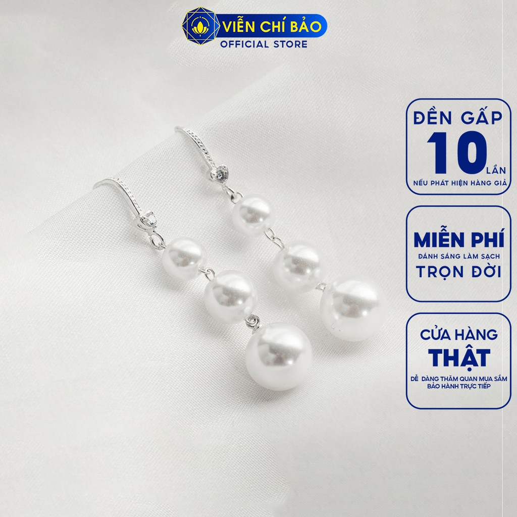 Bông tai bạc nữ chuỗi hạt chầu chất liệu bạc 925 thời trang phụ kiện trang sức nữ Viễn Chí Bảo B400323