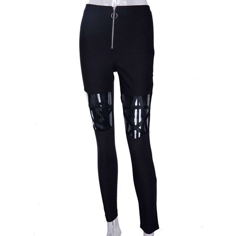 Quần legging khoét hình ngôi sao phong cách gothic cho nữ