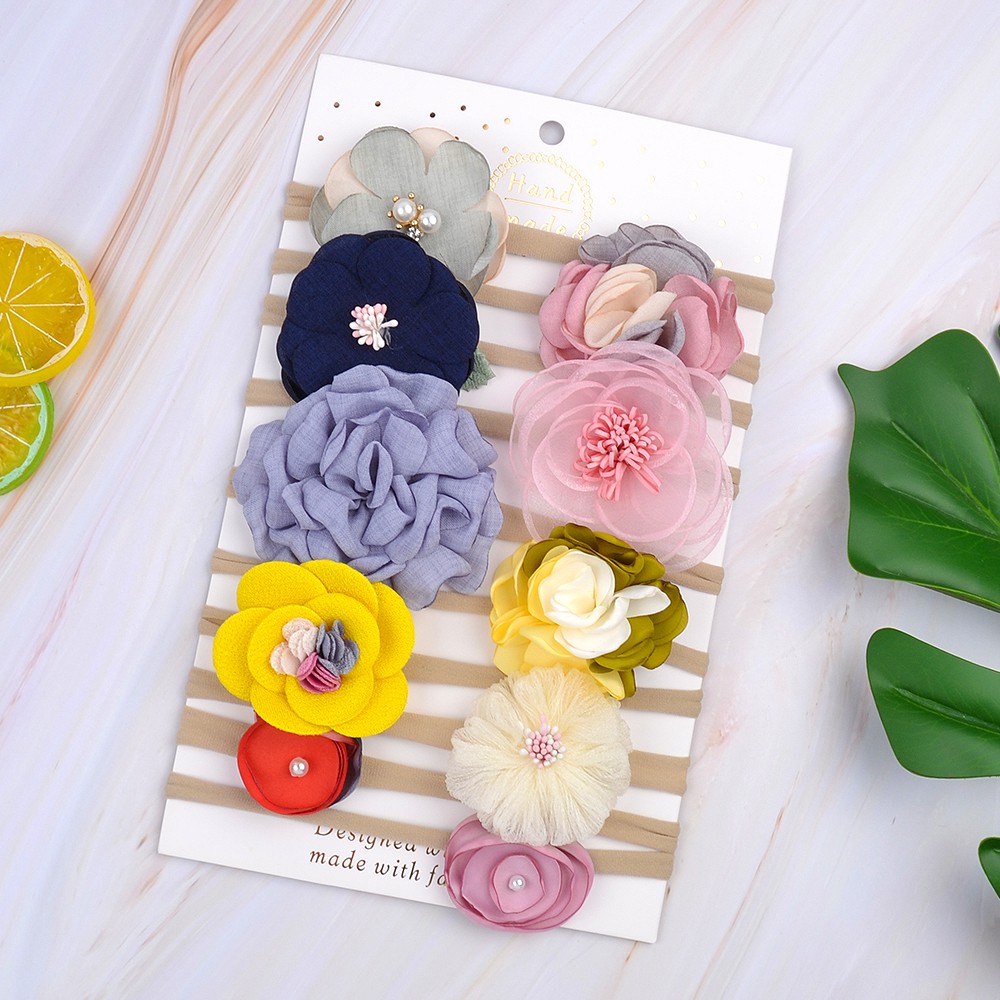 KIDSBOWS Bộ 10 băng đô thun đính bông hoa xinh xắn dễ thương dành cho bé gái sơ sinh/ mới biết đi