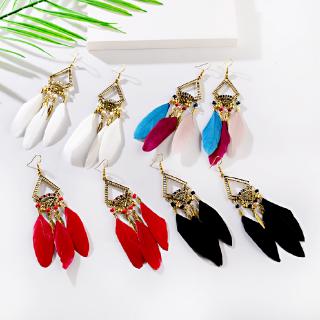 Dân Tộc Lông Vũ Dài Bông Tai Nữ Handmade Gypsy Jhumka Jhumki Lá Vàng Ấn Độ Hạt Bông Tai Oorbellen