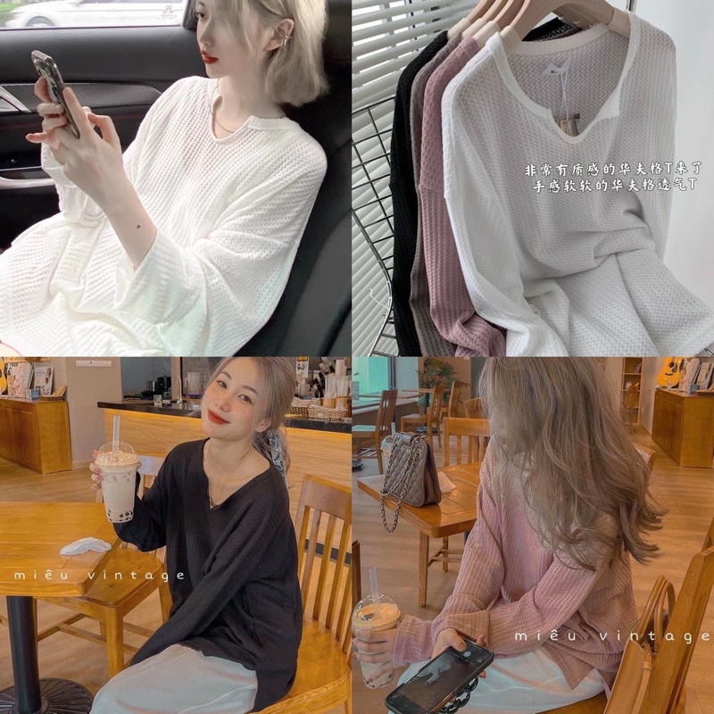 Áo phông dài tay nữ ulzzang áo phông nữ phong cách Hàn Quốc