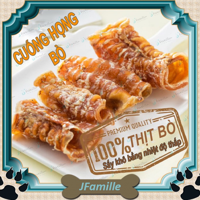 [ĐỈNH CAO]Siêu Snack JFamille, Cuống Họng Bò Sấy Khô, Treat Thưởng Huấn Luyện, Bổ Sung Collagen, Chắc Khỏe Khớp