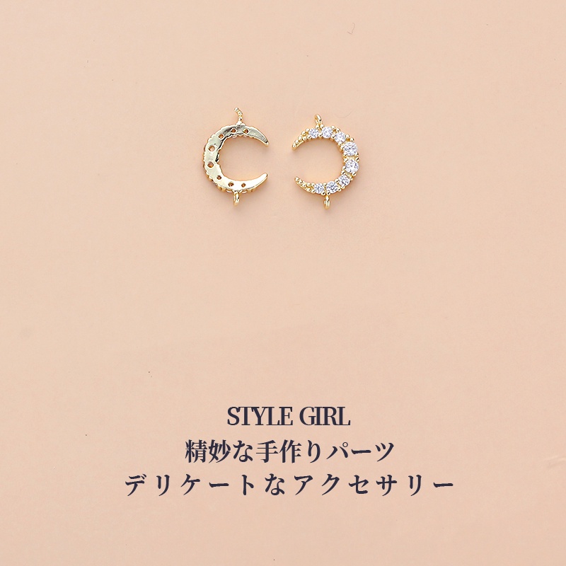 Mặt dây chuyền thủ công diy bằng đồng mạ vàng 14K đính đá zircon hình mặt trăng ngôi sao mặt trăng