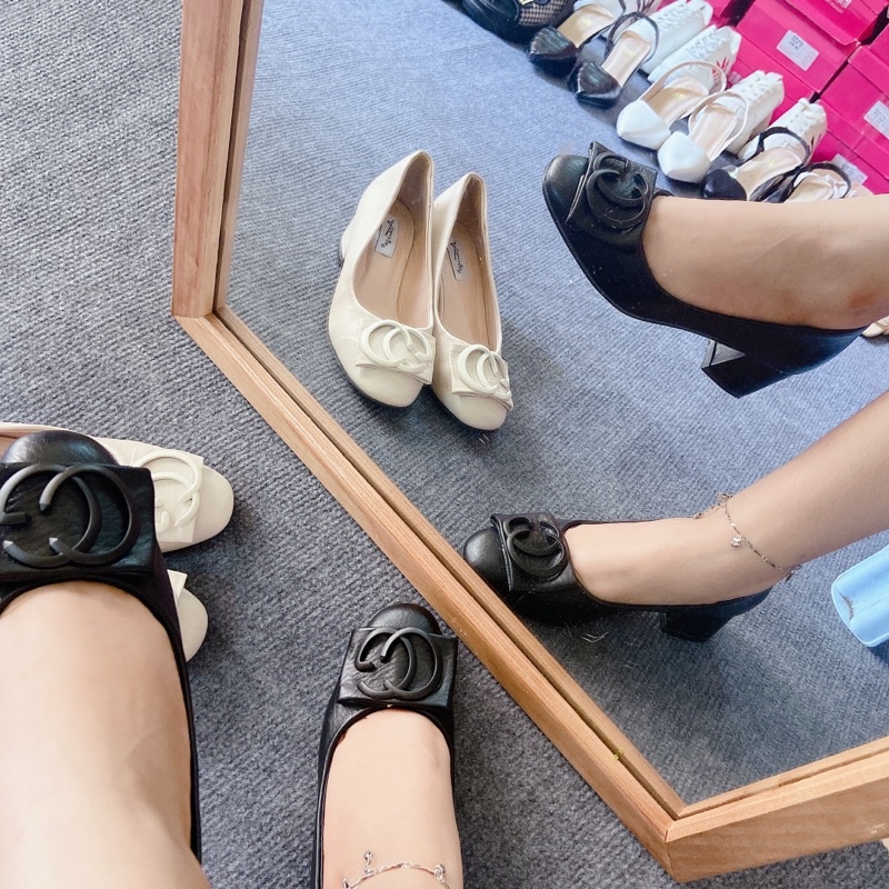 Giày gót vuông 5f khóa chữ lồng /giày nữ công sở cao cấp Pun Shoes.(ẢNH THẬT - FREESHIP)