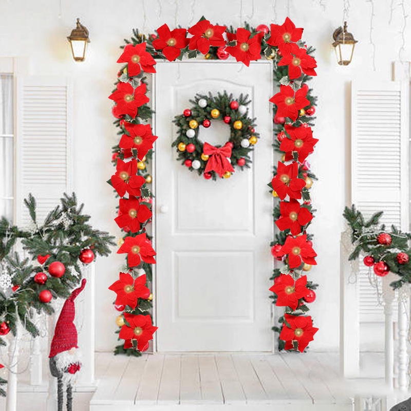 Dây Đèn Led 2m 10 Bóng Hình Hoa Poinsettia Độc Đáo Trang Trí Giáng Sinh