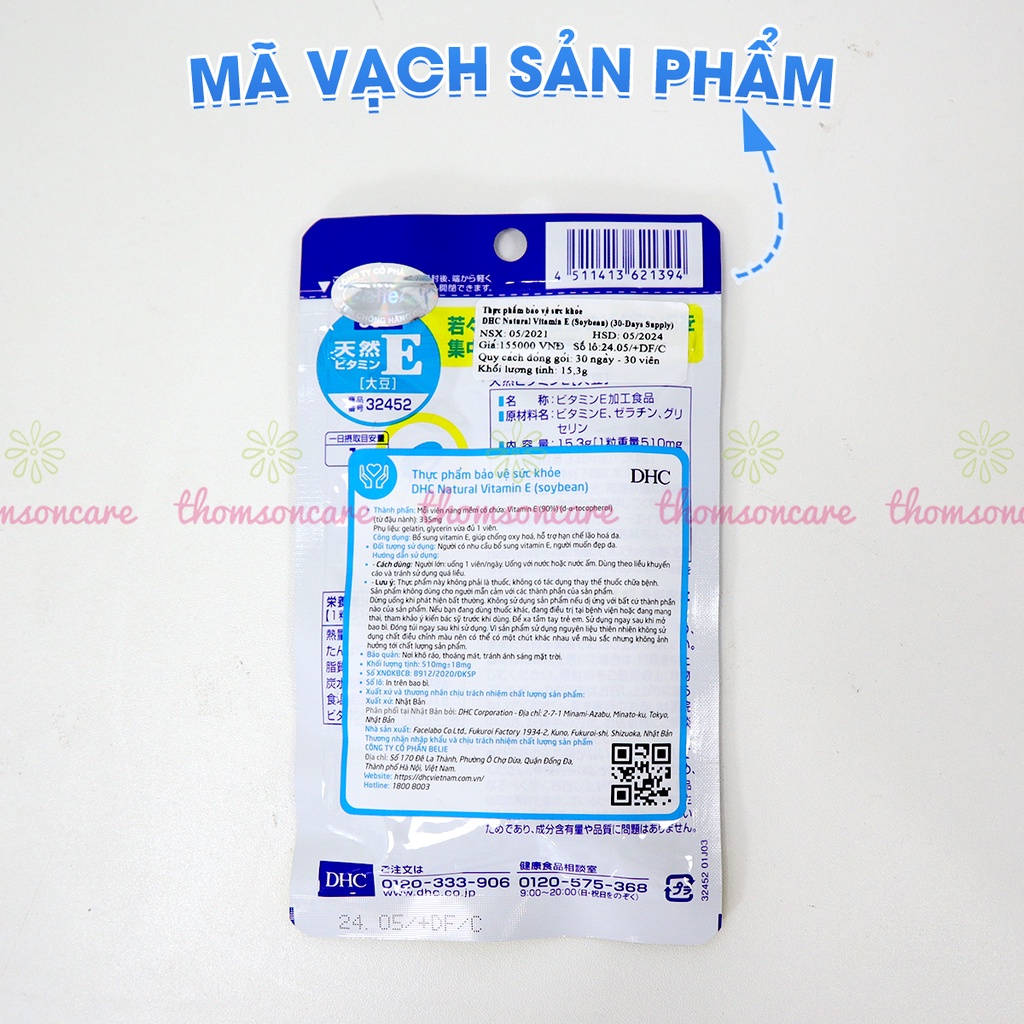 Viên uống Vitamin E DHC - Bổ sung Vitamin E chống lão hóa da, giảm thâm da cho nữ - Hàng Chính Hãng DHC Nhật Bản