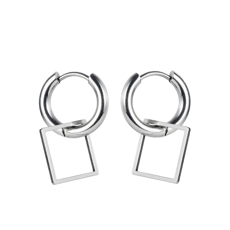 Bông Tai Nam Nữ Unisex Khoen Tròn Và Hình Vuông Titan Ko Han Rỉ TT 3693