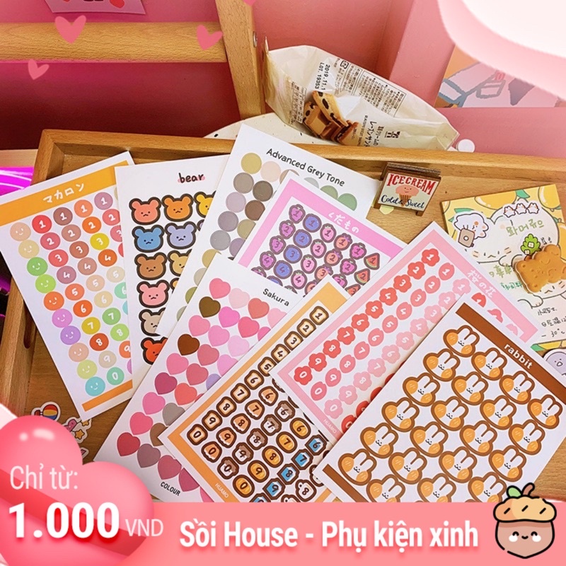 Sticker decal dán trang trí sổ vở nhiều hình