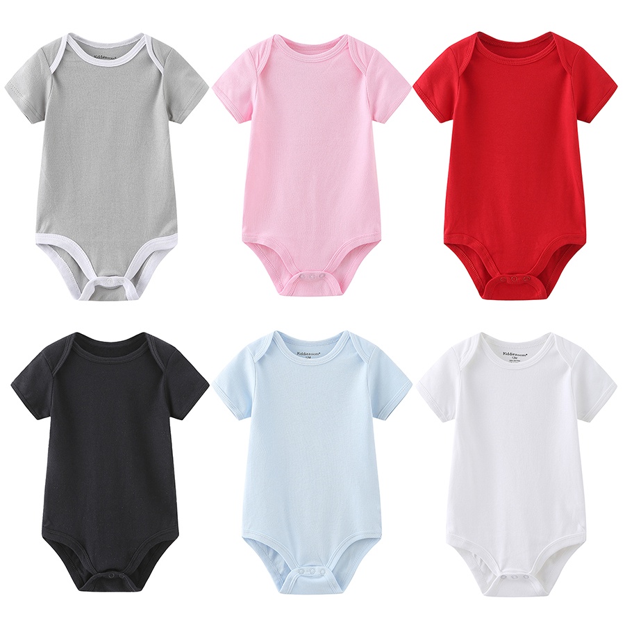Bộ đồ ngủ liền thân ngắn bằng cotton màu trơn cho bé sơ sinh Em bé romper Quần áo trẻ em cho nam và nữ Màu đồng nhất Quần áo xì hơi cho bé